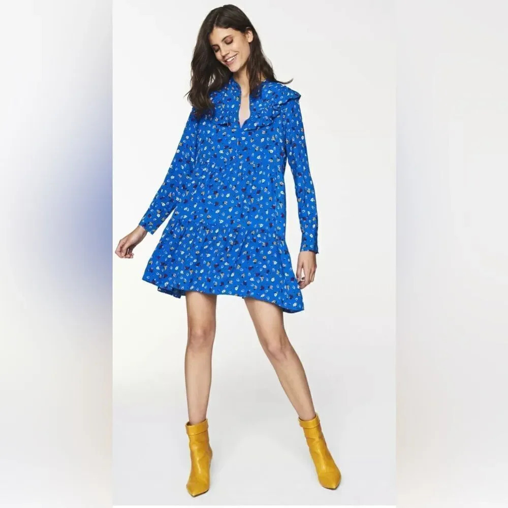 ba&sh Bright Blue Floral Mini Dress